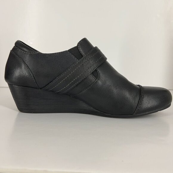 Taos Splurge Black Leather Mary Jane‎ Wedge Casual Heeled Shoe Sz 9 - Picture 10 of 15